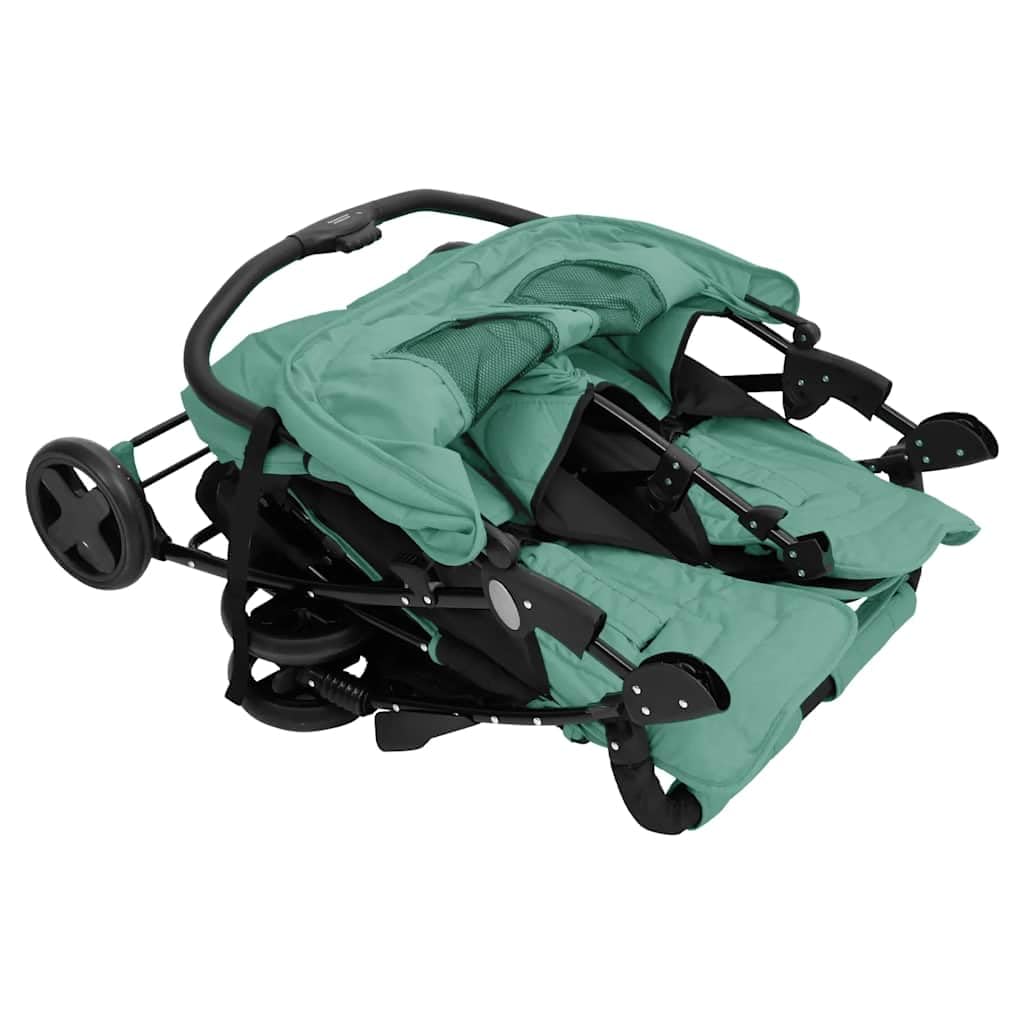 vidaXL Poussette à Deux Places Landau Pliable de Vayage Poussette de Voyage pour Tout-petit Extérieur Protection contre Rayons UV Vert Acier