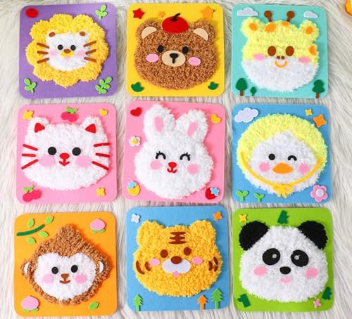 Kids Handmade Toy for Parent-Child Animal Painting Thread Cup Coaster Making Practical Toy Gifts Interaction Craft Kit Creative Educational Happy Time (9 Pack)