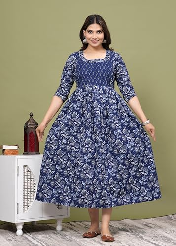 Image of Women's Feeding Kurta Cotton | Floral Anarkali Pregnancy Kurta with Nursing Zipper | Pre & Post Partum | Maternity Dresses | Mom to Be Gift