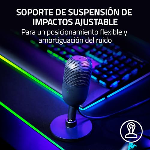 Miniatura 5 de Razer Seiren V3 Mini - Micrófono USB ultracompacto - micrófono de condensador de 14mm (patrón de captación supercardioide, sensor Tap-to-Mute con indicador LED, amortiguador incorporado) Negro