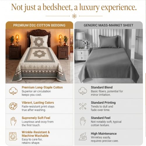 Image of BSB HOME 240 TC Cotton Single Bedsheet, Premium Soft & Breathable Single Bed Sheet, Skin Friendly Durable Printed Bed Cover for Bedroom, Elegant Cotton Bedding, 60 x 90 Inches - Warm Pearl