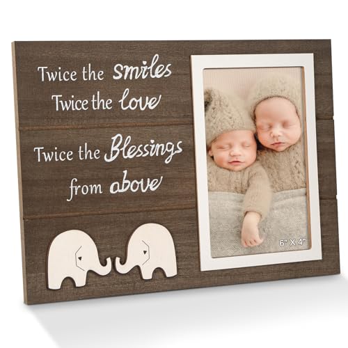 Image of Aether Twins Picture Frame, Pregnancy Announcement, Boy Girl Twins Wood Frame, Unique Baby Shower Gifts, Nursery Decor, 4x6 Photo