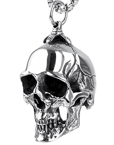 Pendentif crâne punk rock homme avec chaîne acier inoxydable vintage