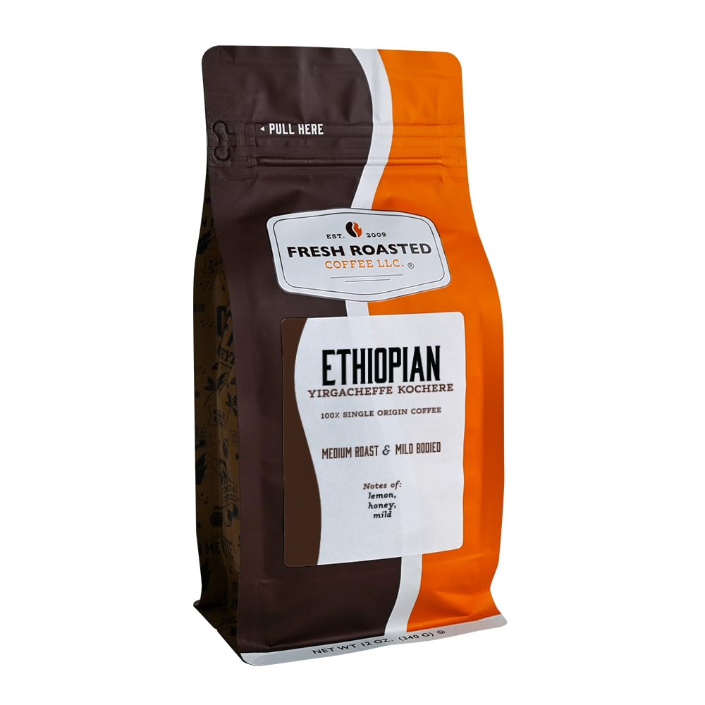 Fresh Roasted Coffee, Ethiopian Yirgacheffe Kochere, 12 oz, Medium Roast, Kosher, Ground