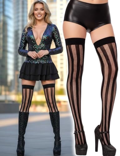 Image of ToBeInStyle Women's Novelty Vertical Spiral Striped Thigh High Stockings