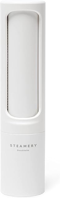 Steamery Lint Brush, Reusable Lint Roller, Pet Hair Remover, Travel Size, Self Cleaning, Rotate to Empty, White
