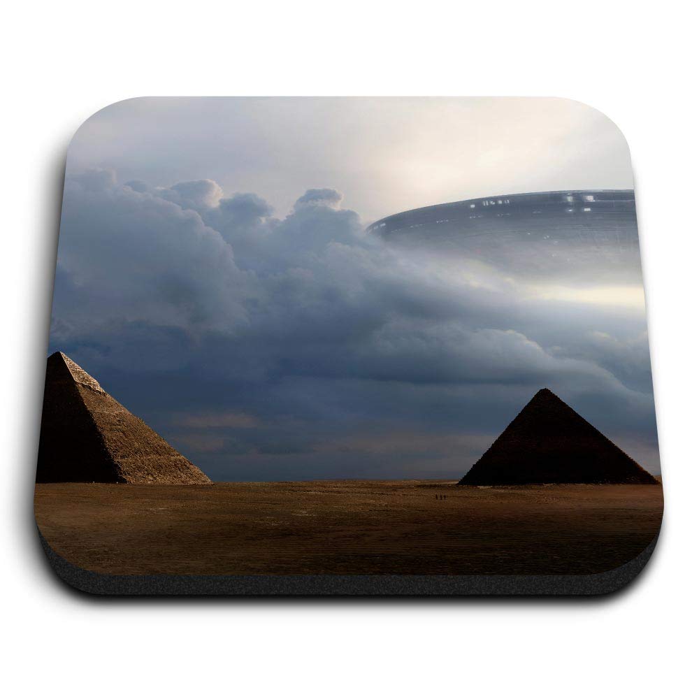 Destination Vinyl Ltd Multicolor 1 X Square Mdf Fridge Magnet - Flying Saucer Ufo Alien Aliens 21543