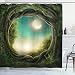 Bathroom Decor with Greenery Trees Shower Curtain Fairy Decor in Artistic Artwork Kids Girls Boys and Family Art Enchanted Forest Full Moon High Quality Fabric Bath Accessories Teal Green Cream
