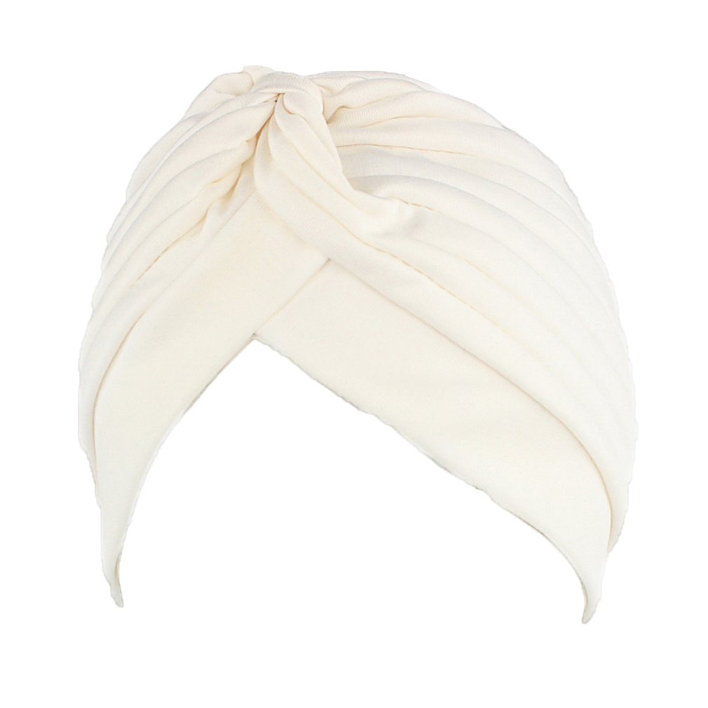 Comvip Women's Off-White Twisted Pleated Stretchable Swim Bathing Turban Cap