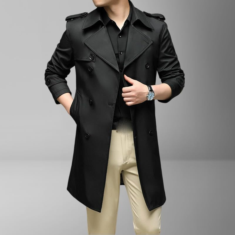 Trench pour homme mi-long protégeant du vent avec double boutonnage ajustable