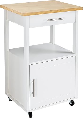 Miniatura 7 de Shintenchi Carrito de isla de cocina con almacenamiento, mesa auxiliar con ruedas con encimera, armario de una sola puerta y cajón para comedor,