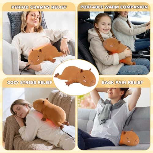 Image of Capybara Heating Pad for Period Cramps Menstrual Pain Relief, Portable Electric Heat Pads USB Powered, Cute Stuff Capybara Plush Stuffed Animals Gifts, Gift for Women Teen Girls Birthday Christmas