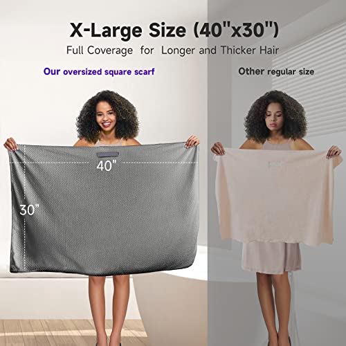 Umisleep Extra Large Microfiber Hair Towel For Women Long, Curly, Thick Hair, Super Soft Anti Frizz Quick Dry Hair Towel Wrap, Ultra Absorbent Hair Turban With Elastic Band Grey #TOP1