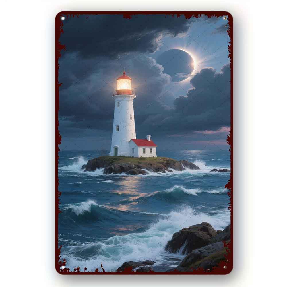 peiyeety Metal Tin Signs Vintage Funny Lighthouse in the storm Mens Womens Decorative Aluminum Sign Wall Sign Bar Restaurant Cafe Bar Sign Decoration 8x12 Inch