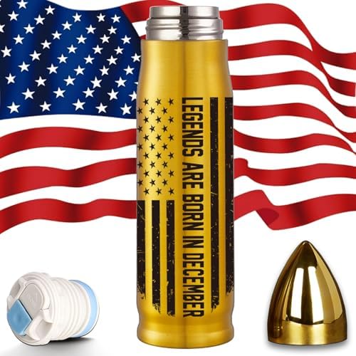 Stocking Stuffers Gifts for Men Dad Him Husband, Legends Are Born in December Dad Birthday Gift Ideas, Gifts for Hunters Men Who Have Everything, Bullet Tumbler for Grandpa, White Elephant Christmas