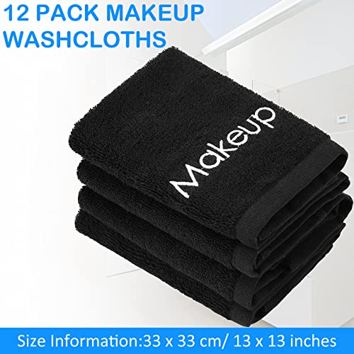 13 X 13 Inch Makeup Washcloths Reusable Makeup Remover Cloths Facial Cleansing Makeup Towels Cotton Soft Cosmetic Towel Water Absorbent Make Up Cloth Face Towels For Women Skin Care, Black (12 Pcs) #TOP1