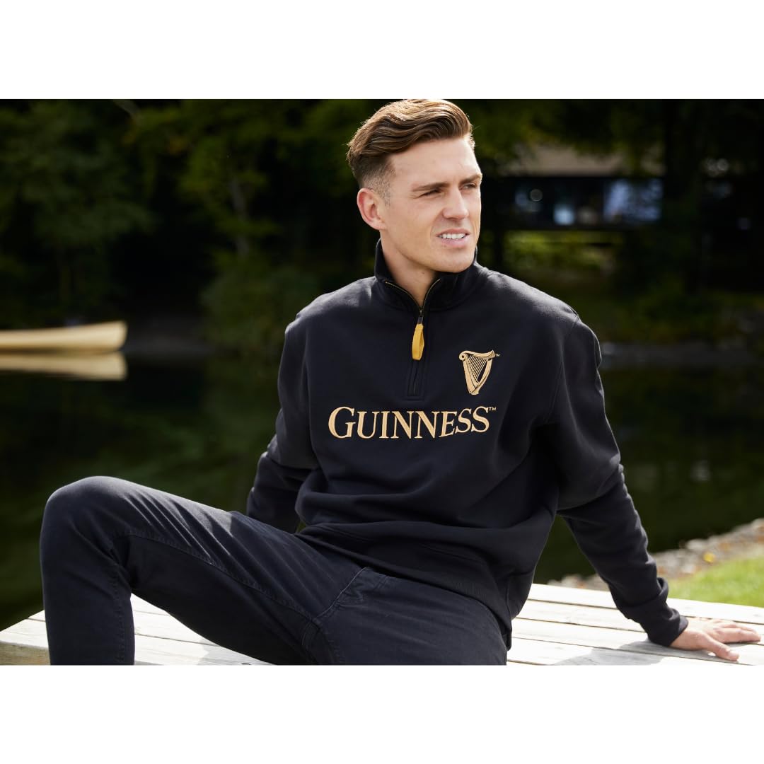 Guinness Felpa nera con zip 1/4 emblema
