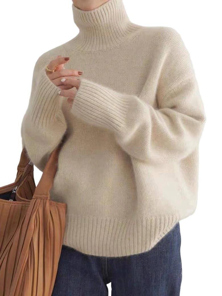 Costaric Oversized Wool Turtleneck Sweater for Women Fall Long Sleeve Ribbed Knit Fleece Warm Cozy Pullover Sweaters