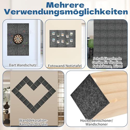 6 Stück Dart Wandschutz Filz 30x30x1.2cm, Dartboard Wandschutz Selbstklebender Dartscheiben-Rückseite, Dart Schutz Wand Darts Wandsc Dartscheibe Hintergrund Schutz für Wandschutz
