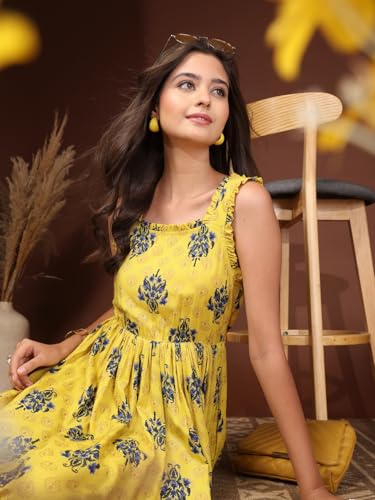 Image of Dress for Women | New Rayon Floral Printed Flared Maxi Dress for Women & Girl's