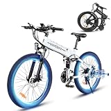 SAMEBIKE Bicicletta Elettrica Piegevole 26 pollici 250W motore Bici Elettrica da Trekking 80km Autonomia cambio a 21 marce 150kg portata impermeabile secondo lo standard IP54 E-Mountain Bike(Bianco)