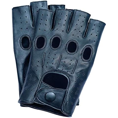 Riparo Men's Fingerless Half Finger Driving Fitness Motorcycle Cycling Unlined Leather Gloves (Black, L) Cover