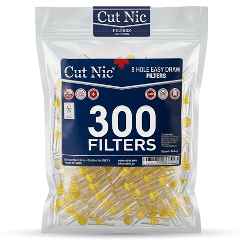Cut Nic 8 Hole Easy Draw Cigarette Filters 300 Pack - 1 Travel Case - BPA Free, Fits Regular & King Size, 8mm