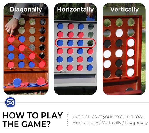 Image of Giant Wooden 4 in A Row Game for Indoor or Outdoor Games | Foldable Tray, 2 Styles of Play: Wall Mounted or Set-up on Ground, Carrying Case, Detachable Legs, Premium Varnished Pine