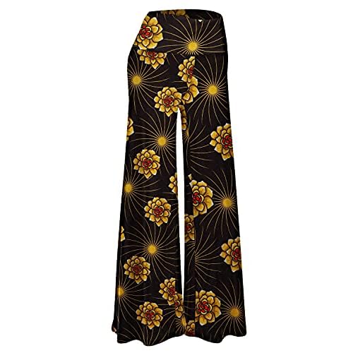 Arolina Women's Stretchy Wide Leg Palazzo Lounge Pants Casual Comfy High Waist Palazzo Pants 3X-Large Gold Flower