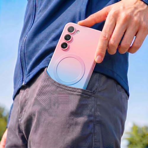 Image of amazon basics Gradient Mag-Safe Case for Samsung Galaxy S23 5G | Soft Silicone Shockproof Cover with Camera Protection | Slim Lightweight Design | Smooth Touch & Durable - Pink & Blue