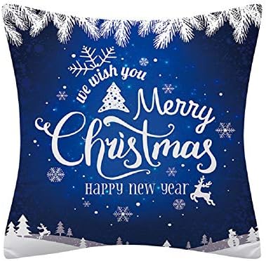 BCKAKQA Merry Christmas Decorative Throw Pillow Covers 18x18 inches Set of 4 Blue Cushion Covers Soft Polyester Square Throw Pillow Cases for Living Room Sofa Couch Bed Pillowcases 45x45cm