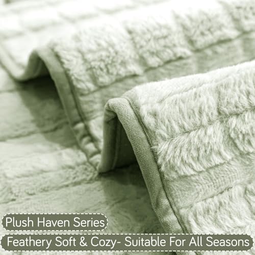 Image of HOKIPO 'Plush Haven' Premium Anti-Slip Sofa Cover Mat for 3 Seater Sofa | Soft Fluffy Plush Fabric, Pastel Green (NEW2-5035-GRN*1)