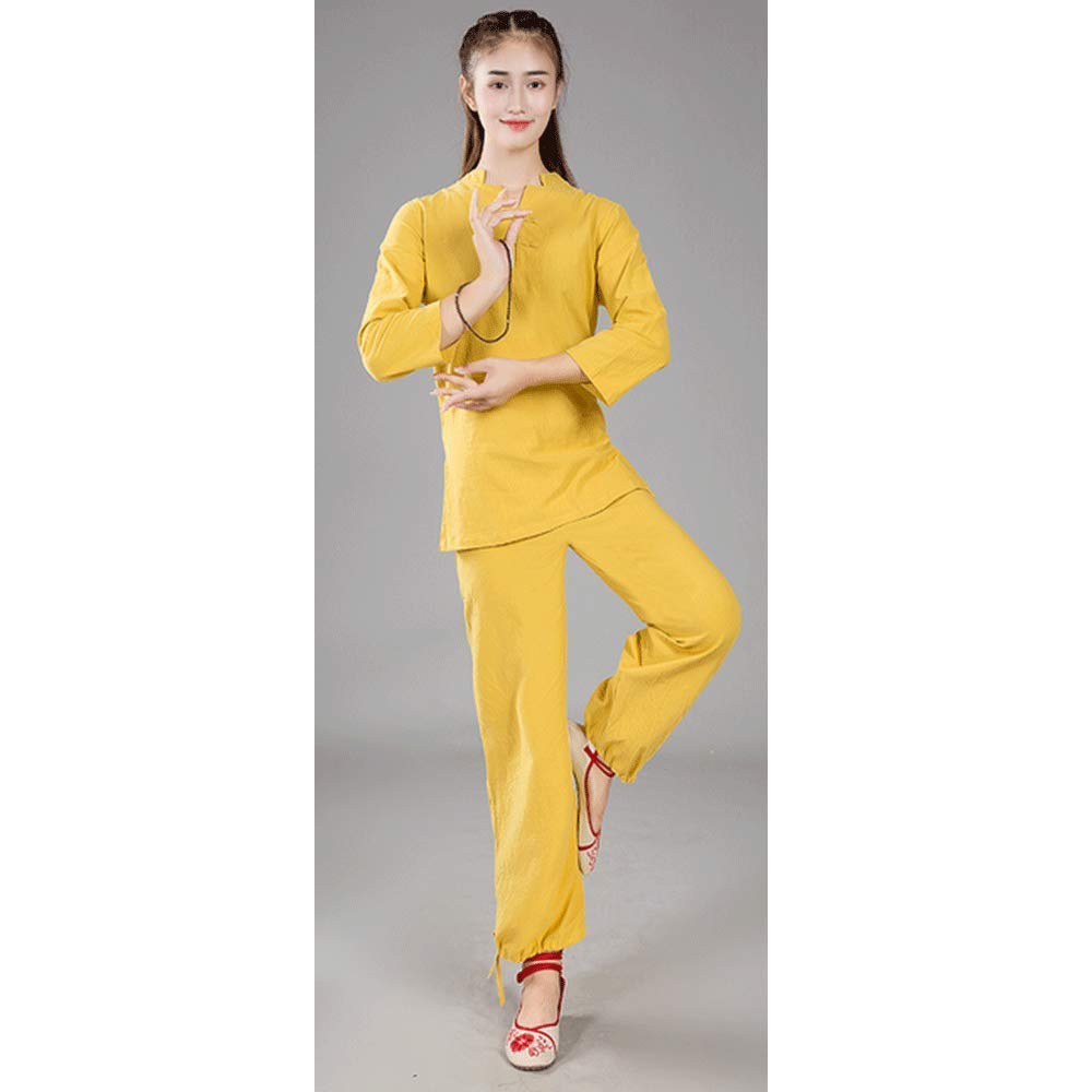 Vêtements Tai Chi d'exception en coton et lin style Hanfu traditionnel jaune