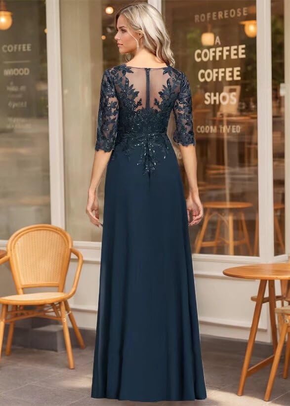 Mother of The Bride Dresses for Wedding 3/4 Sleeve Mother of The Groom Dresses Chiffon Lace Sequin Formal Dress3