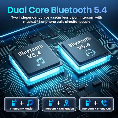 Image of A19S Motorcycle Helmet Bluetooth Headset,2-Way 1KM Intercom,DSP Noise Cancellation,IPX7 Waterproof,BT5.4 Helmet Headphone,Music Sharing Dual Phone Connect for Harley /Dirt Bike /ATV /Snowmobile