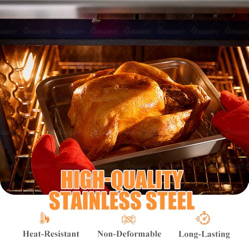 DOLAMOTY Stainless Steel Turkey Roaster Roasting V Rack with Pan,15.6 * 11.6 * 2.8 inch Roasting Pan for Smoker Smoking and Grilling/for Large Big Green Egg and Kamado Joe Etc by DOLAMOTY - Image 5
