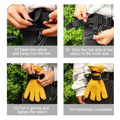 iCovalescent 2 Stück Handschuhhalter, Handschuhhalter Gürtel, Einstellbar Handschuhe Halter, Ideal für Feuerwehr Handschuhe, Einsatzhandschuhe Polizei, Gärten, Baustellen(Schwarz)