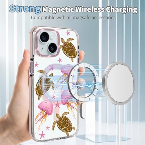 Coque transparente iPhone 15 avec méduse rose et tortue - 2