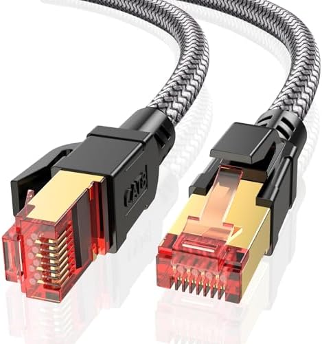 Ltemziiy Cat 8 Lan Kabel 2M,40Gbps Hochgeschwindigkeits Gigabit 2000MHz Geflochtener Netzwerkkabel Ethernet Kabel,S/FTP Patchkabel mit RJ45 vergoldeter Stecker,für PS5/Laptop/Route