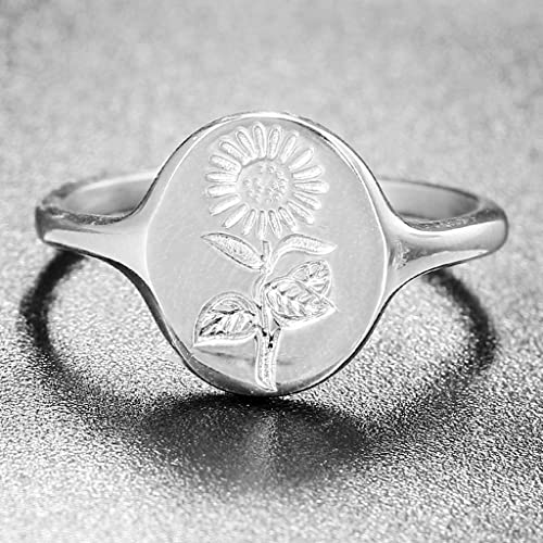 Jude Jewelers Stainless Steel Dainty Sun Flower Pattern Signet Style Wedding Promise Statement Anniversary Valentines Ring2