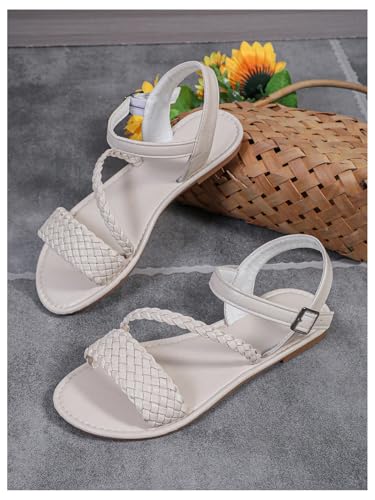 OYOANGLE Girl's Braided Open Toe Flat Sandals Casual Summer Buckle Ankle Strap Sandal2