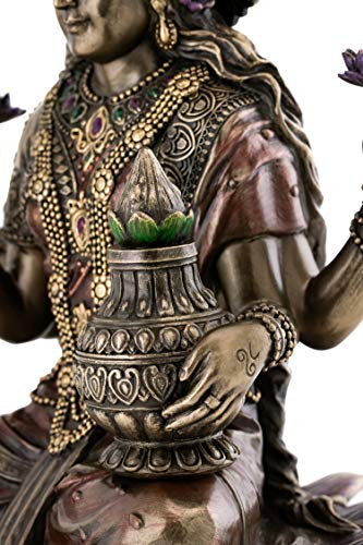Estatua Hindu Lakshmi Sentada en Bronce 12.5 Pulgadas miniatura 6