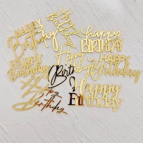 8 Styles 3.5 inch Acrylic Gold Happy Birthday Cake Topper Cake Decoration Party Supplies
