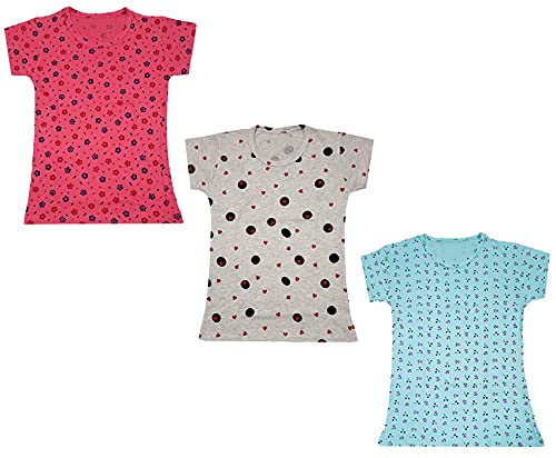Image of indi weaves Girls Printed Cotton Half Sleeves Tshirts (Pack of 3)