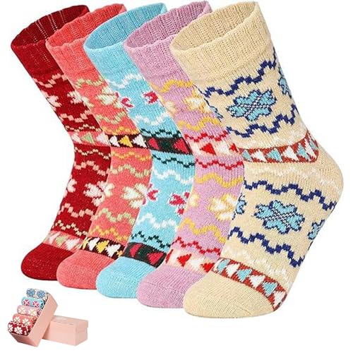 Image of ICEIVY Womens Socks 5 Pairs Wool Warm Cotton Thick Vintage Casual Winter Cabin Crew Fuzzy Socks Gifts For Women