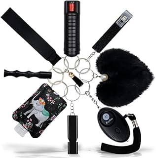 Keyfans - Keychain Set For Women with Whistle, Pom Pom, Bracelet...Gifts For Girls Friends, Mom, Daughter (Black)