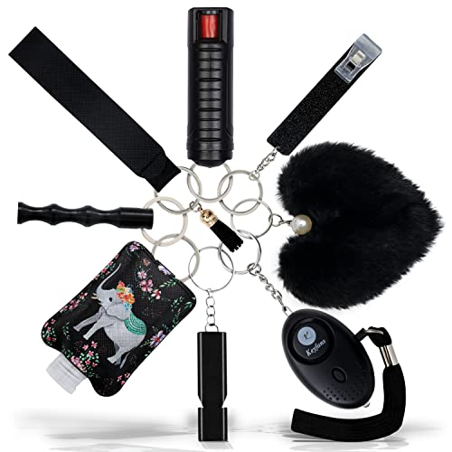 Keyfans - Keychain Set For Women with Whistle, Pom Pom, Bracelet...Gifts For Girls Friends, Mom, Daughter (Black)