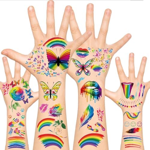 Rainbow Party Favors Kit - 60-Piece Tie Dye Birthday Supplies With Brooches, Bracelets & More