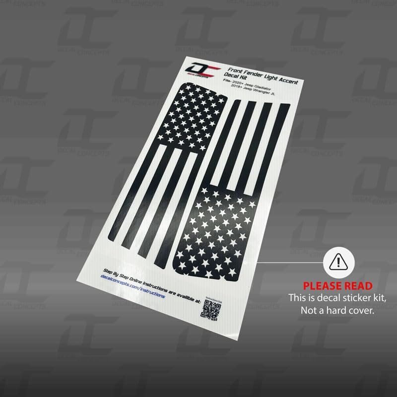 American Flag Front Fender Light Accent Decal Kit for Jeep Gladiator/Jeep Wrangler JL (2018-2025)