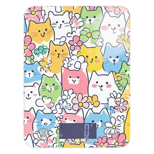 Colorida balanza de dibujos animados para gatos, panaderos, pequeña báscula de viaje de 11 libras/5.1 g, escala precisa de viaje de cocina con 4 unidades para asar jabón de pérdida de peso, bascula